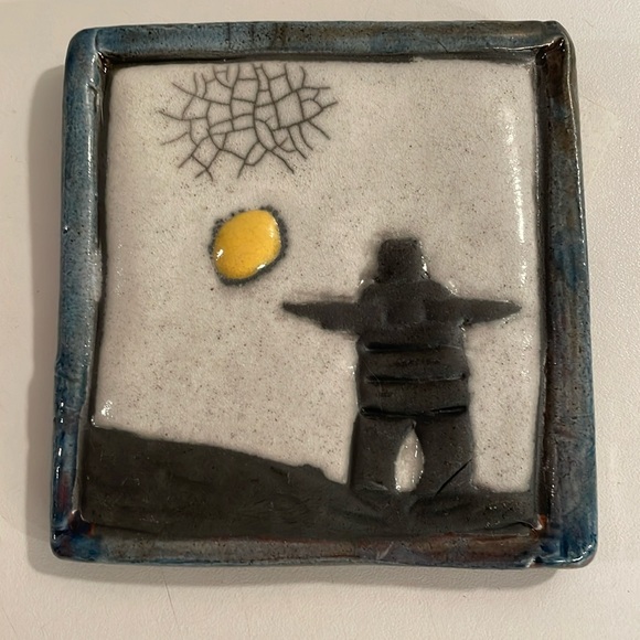 Gary McKague Art Raku Inukshuk Wall Hanging Tile Signed By Artist